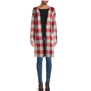 Joseph A Synthetic Women's Plaid Open-front Cardigan - Picnic Checkers